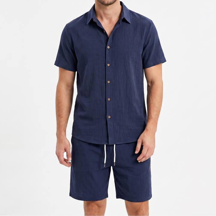 Men's Linen Shirt and Shorts Set Two-Piece Summer Casual Outfit