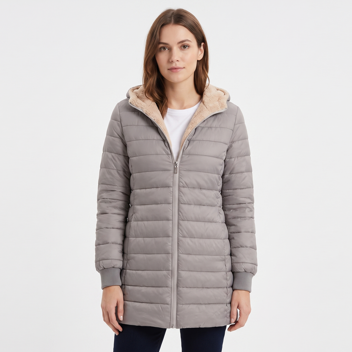 Women's Glossy Quilted Puffer Coat Sherpa Lined Hood Long Padded Winter Jacket