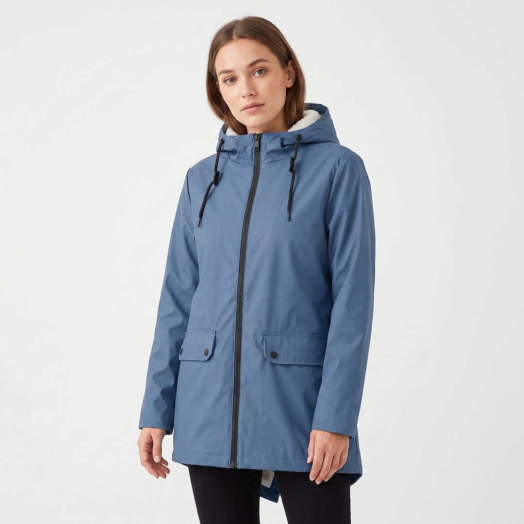Women's Sherpa Lined Waterproof Rain Jacket Hooded Fleece Zip Up Outdoor Coat