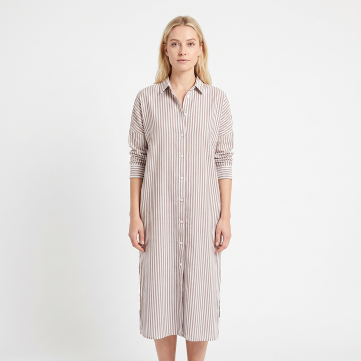 Women's Striped Shirt Dress Long Sleeve Button Down Oversized Midi