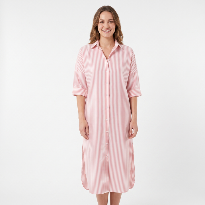 Women's Striped Shirt Dress Long Sleeve Button Down Oversized Midi