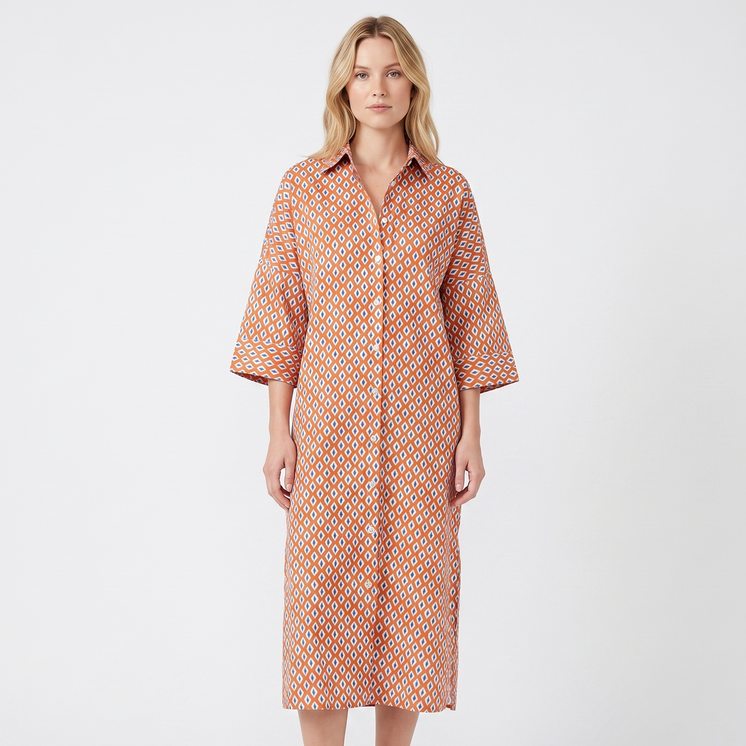 Women's Striped Shirt Dress Long Sleeve Button Down Oversized Midi