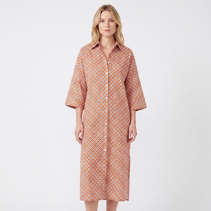 Women's Striped Shirt Dress Long Sleeve Button Down Oversized Midi