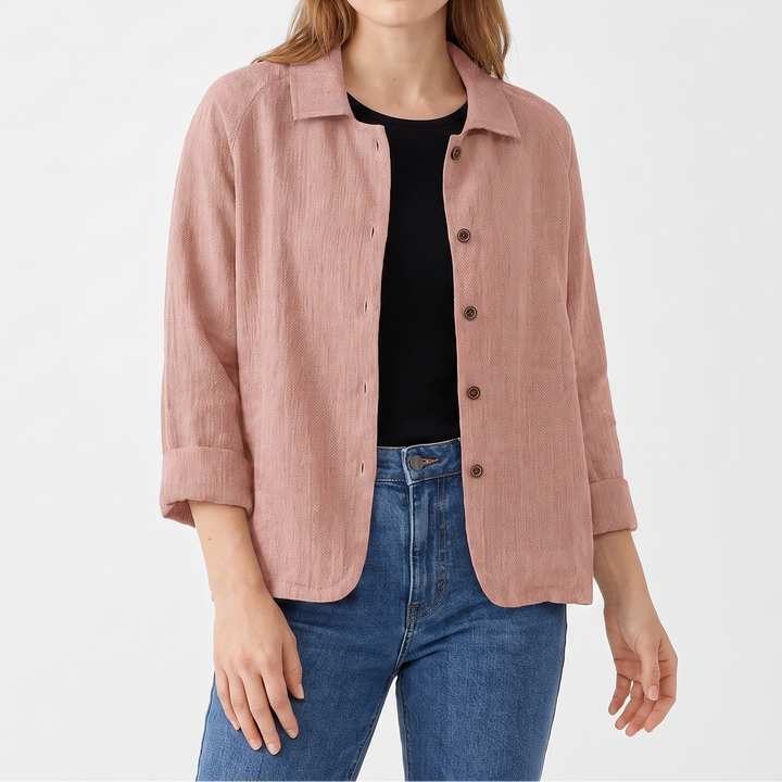 Women's Linen Shirt Jacket Casual Button-Down Collared Shacket