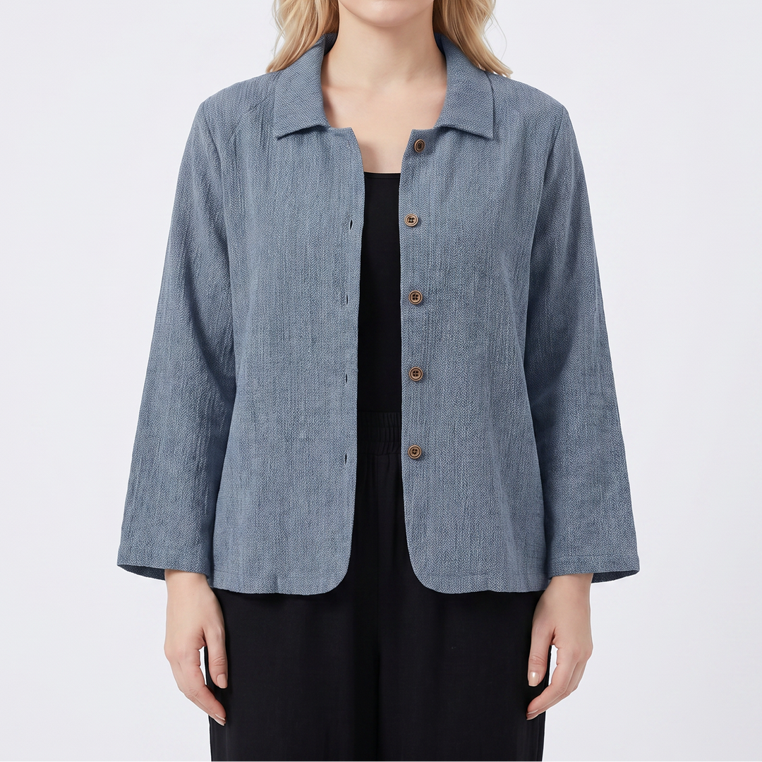 Women's Linen Shirt Jacket Casual Button-Down Collared Shacket