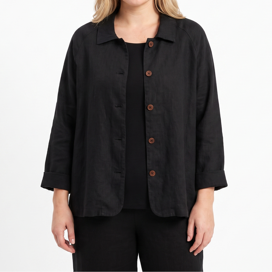 Women's Linen Shirt Jacket Casual Button-Down Collared Shacket