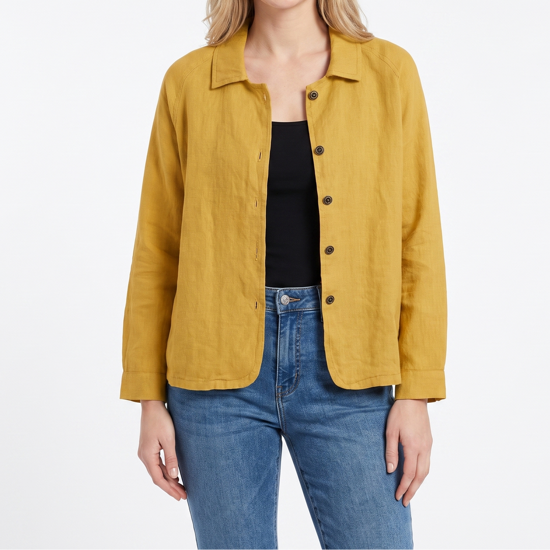 Women's Linen Shirt Jacket Casual Button-Down Collared Shacket