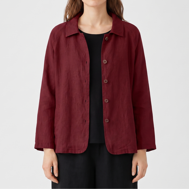 Women's Linen Shirt Jacket Casual Button-Down Collared Shacket