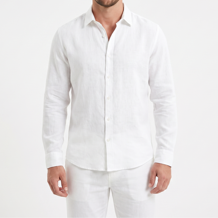 Men's Linen Long Sleeve Shirt Slim Fit Button-Down Casual Summer Shirt