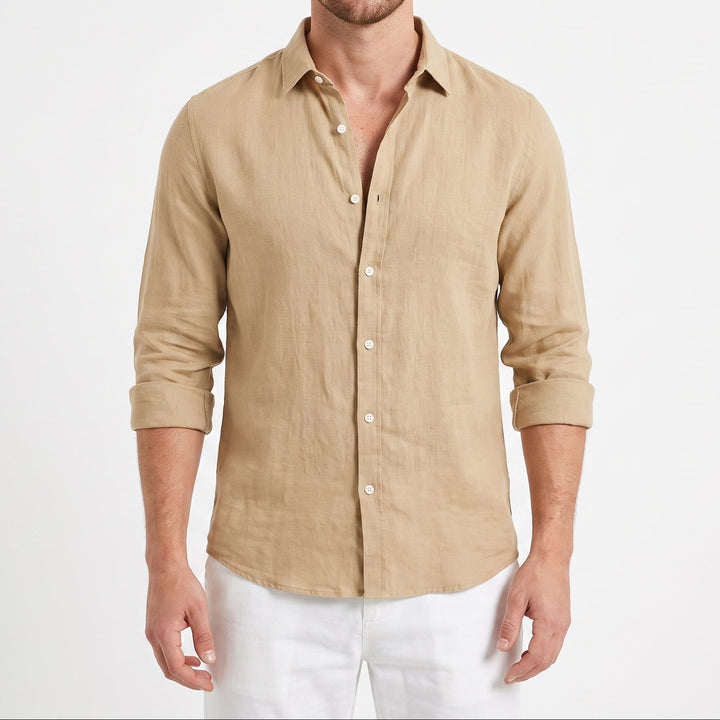 Men's Linen Long Sleeve Shirt Slim Fit Button-Down Casual Summer Shirt