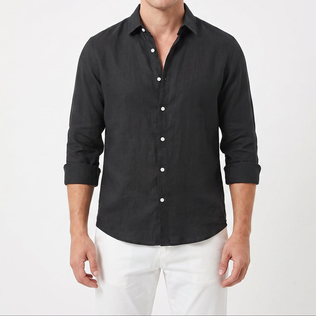Men's Linen Long Sleeve Shirt Slim Fit Button-Down Casual Summer Shirt