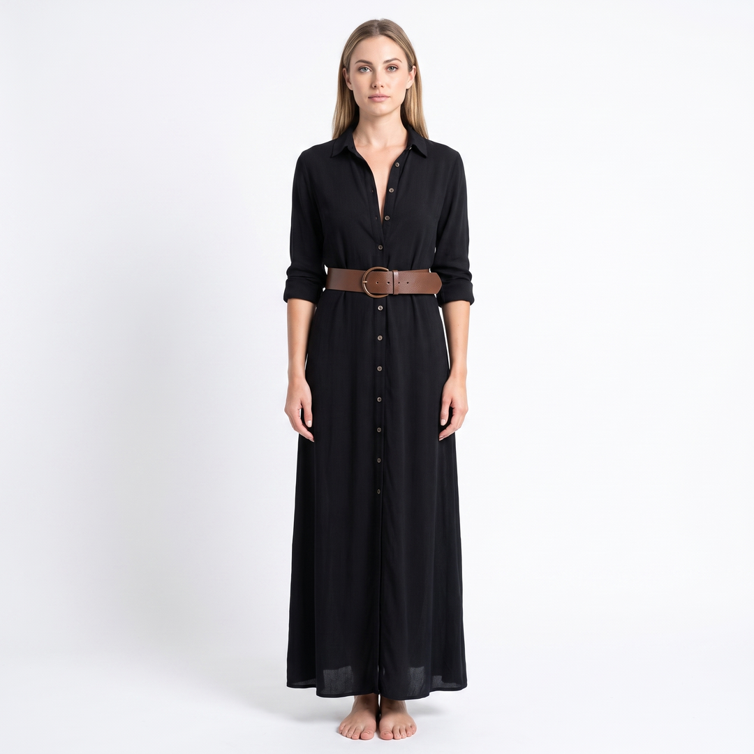 Women's Maxi Shirt Dress Long Sleeve Button Down Ruched High Split