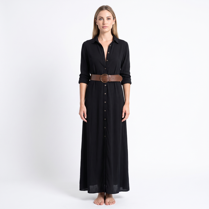 Women's Maxi Shirt Dress Long Sleeve Button Down Ruched High Split