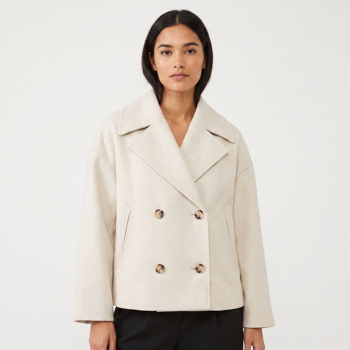 Women's Wool Blend Cropped Peacoat Oversized Double Breasted Short Winter Jacket
