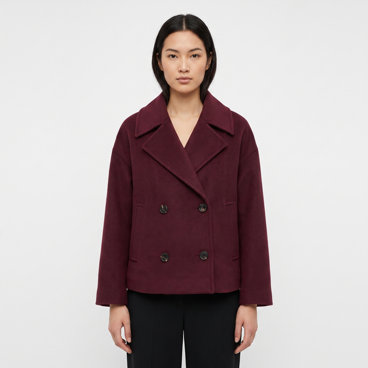 Women's Wool Blend Cropped Peacoat Oversized Double Breasted Short Winter Jacket