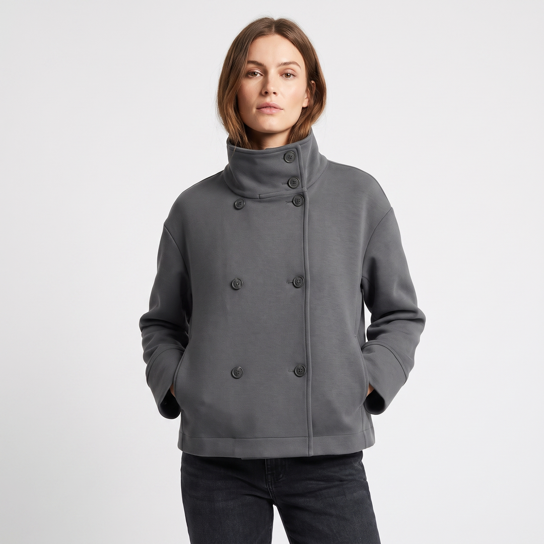 Women's Wool Blend Cropped Jacket Oversized Boxy Button Front Short Winter Coat