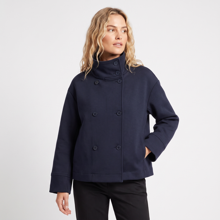 Women's Wool Blend Cropped Jacket Oversized Boxy Button Front Short Winter Coat
