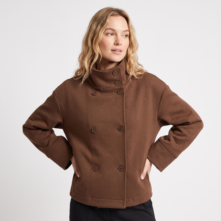 Women's Wool Blend Cropped Jacket Oversized Boxy Button Front Short Winter Coat