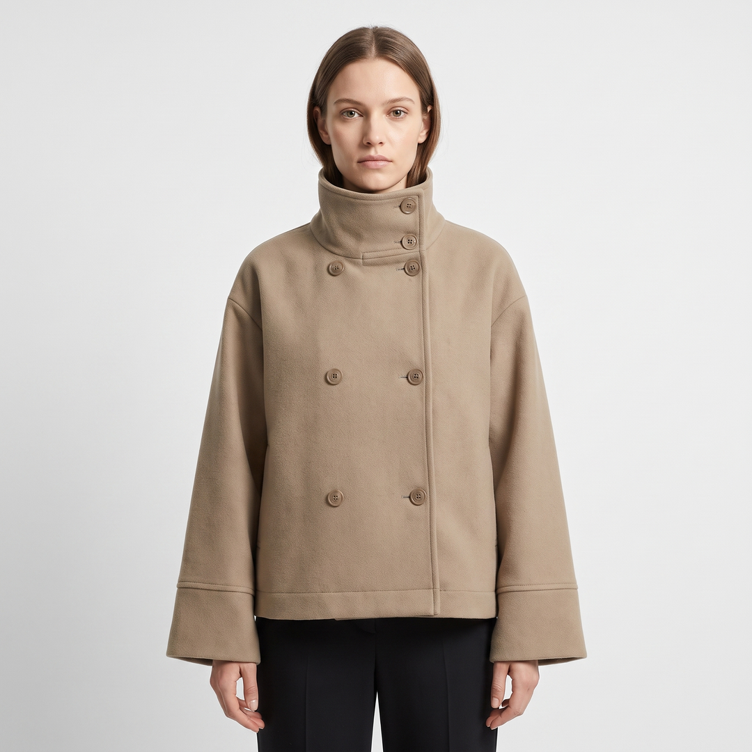 Women's Wool Blend Cropped Jacket Oversized Boxy Button Front Short Winter Coat