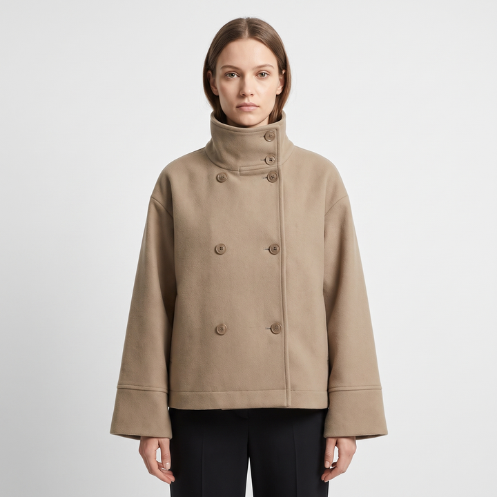 Women's Wool Blend Cropped Jacket Oversized Boxy Button Front Short Winter Coat
