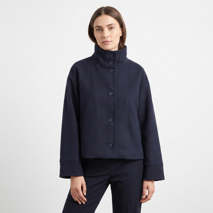 Women's Wool Blend Cropped Jacket Oversized Boxy Button Front Short Winter Coat