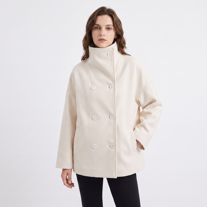 Women's Wool Blend Cropped Jacket Oversized Boxy Button Front Short Winter Coat