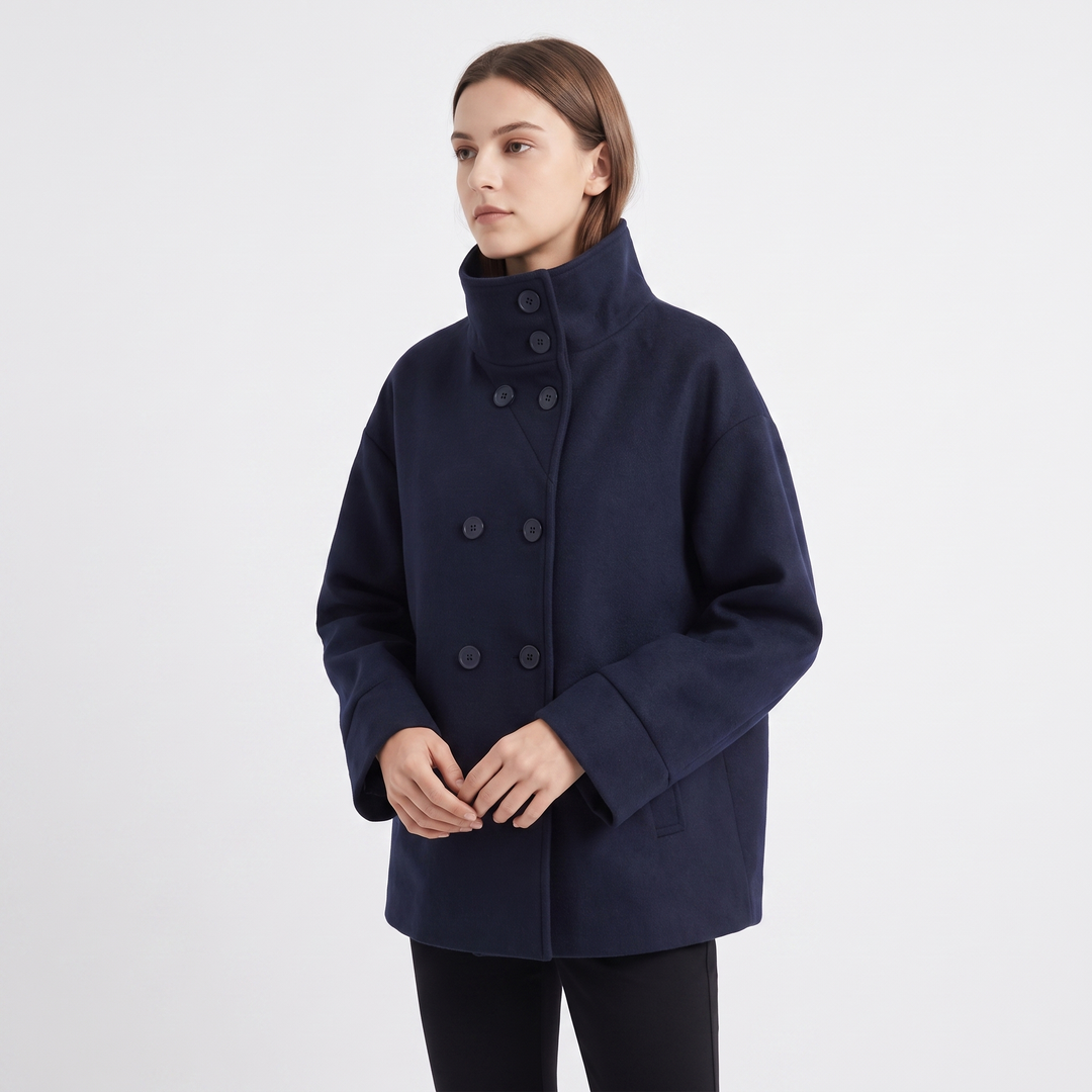 Women's Wool Blend Cropped Jacket Oversized Boxy Button Front Short Winter Coat