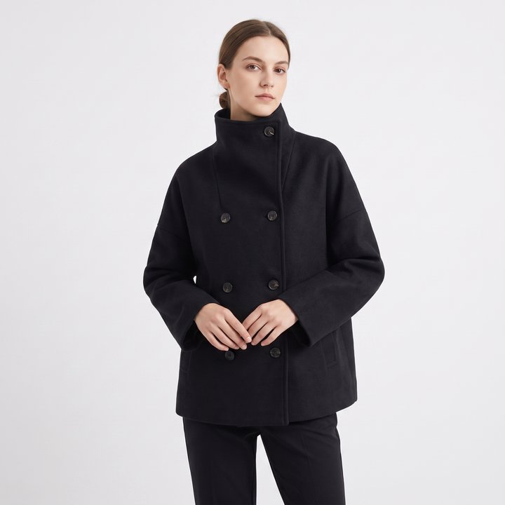 Women's Wool Blend Cropped Jacket Oversized Boxy Button Front Short Winter Coat