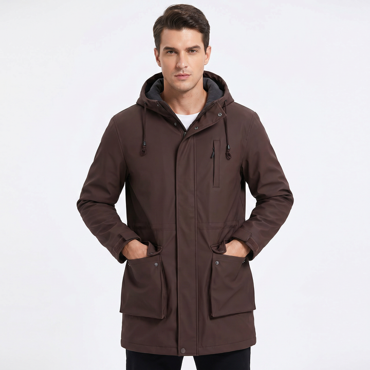 Men's Fleece Lined Softshell Parka Hooded Zip Up Longline Windproof Winter Coat