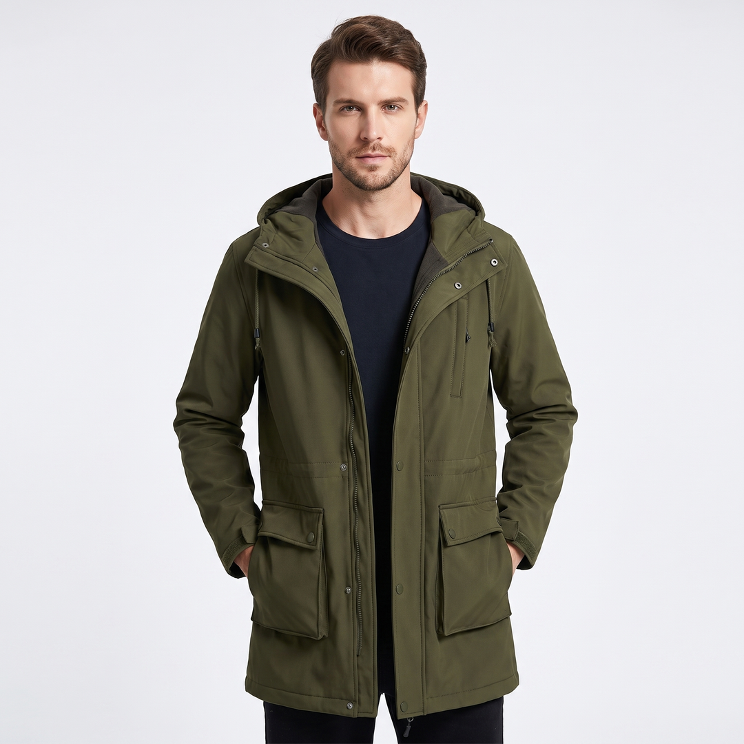 Men's Fleece Lined Softshell Parka Hooded Zip Up Longline Windproof Winter Coat