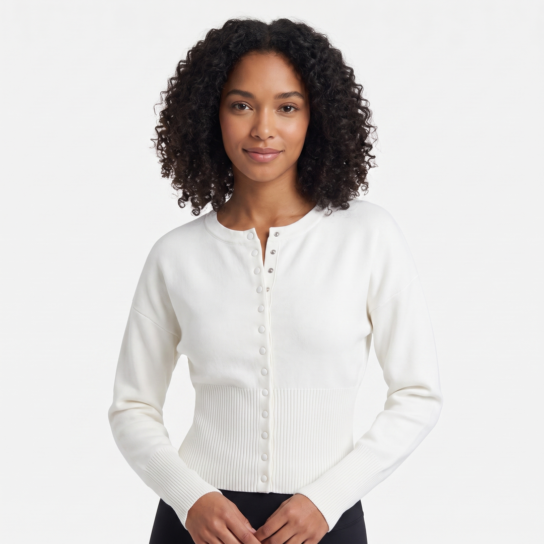 Women's Cropped Button Front Knit Cardigan Crew Neck Ribbed Hem Casual Sweater Top