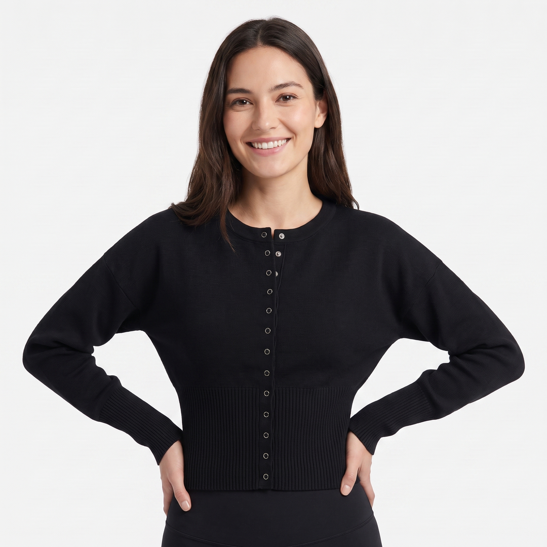 Women's Cropped Button Front Knit Cardigan Crew Neck Ribbed Hem Casual Sweater Top