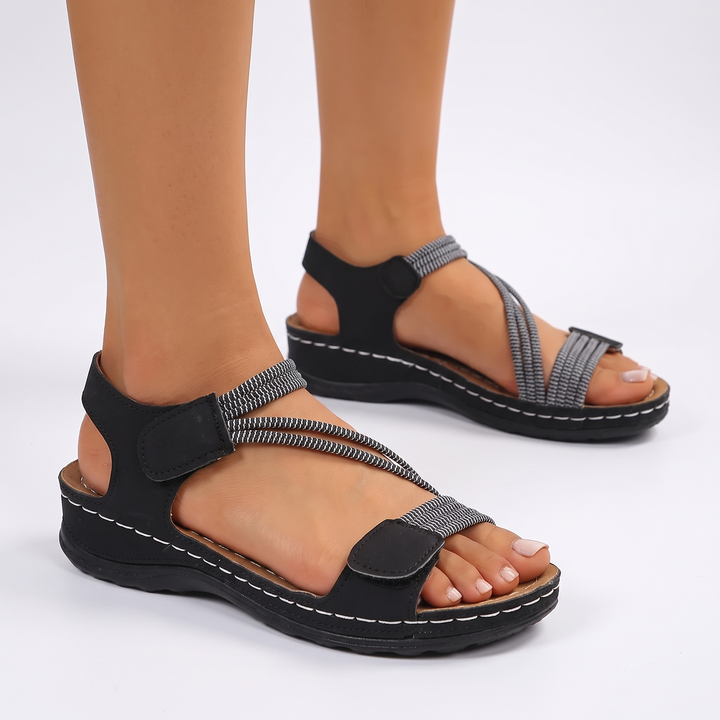 Women's Elastic Strap Comfort Sandals Open Toe Velcro Wedge Summer