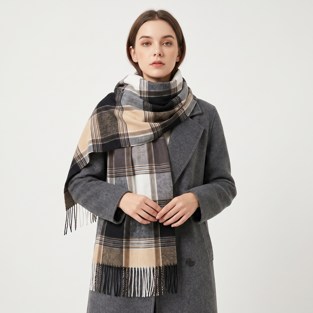 Women's Oversized Plaid Tartan Scarf Cashmere Feel Tassel Wrap Blanket Shawl Winter