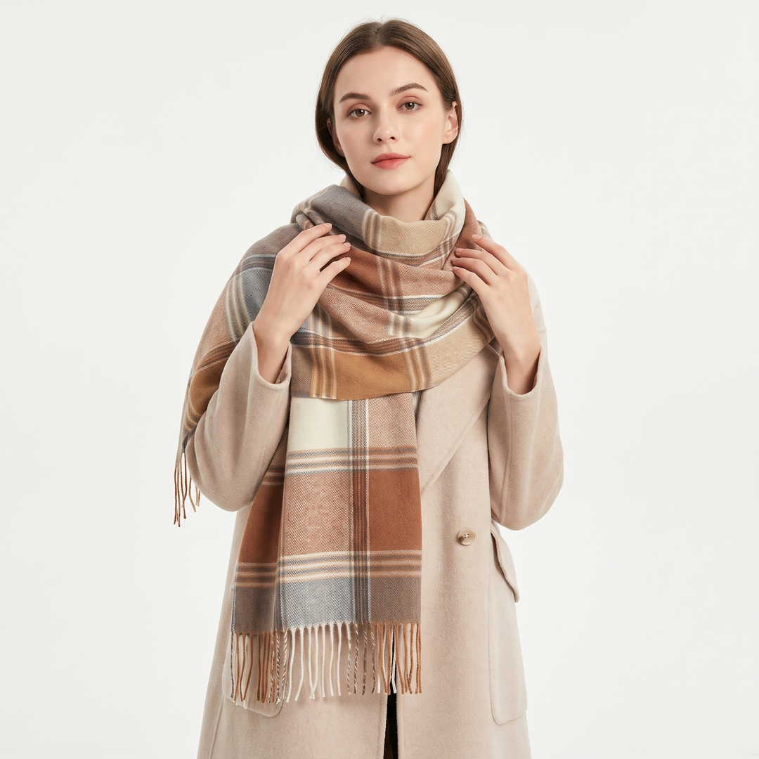 Women's Oversized Plaid Tartan Scarf Cashmere Feel Tassel Wrap Blanket Shawl Winter
