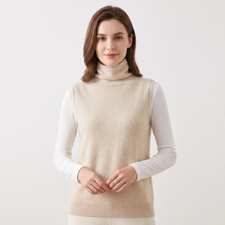 Women's Sleeveless Turtleneck Knit Vest Cashmere Feel Soft Layering Sweater Tank Top