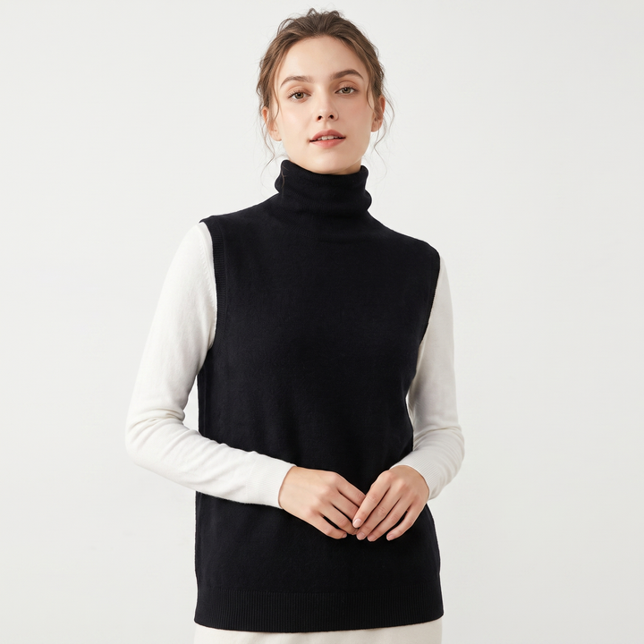 Women's Sleeveless Turtleneck Knit Vest Cashmere Feel Soft Layering Sweater Tank Top