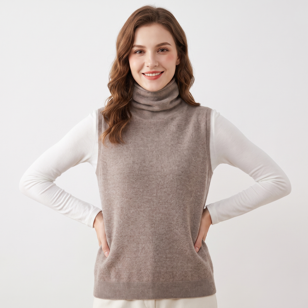Women's Sleeveless Turtleneck Knit Vest Cashmere Feel Soft Layering Sweater Tank Top