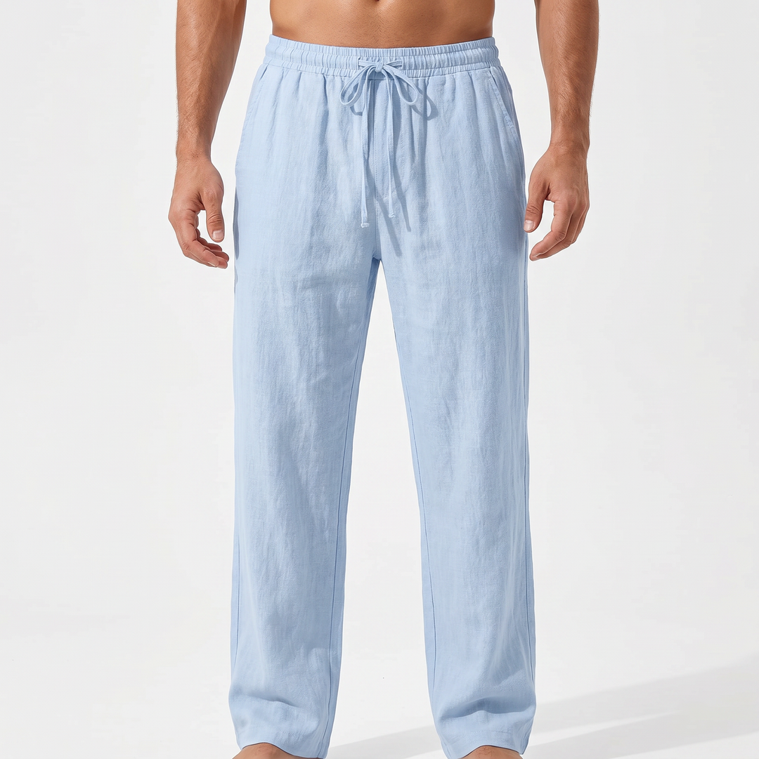 Men's Linen Blend Casual Trousers Relaxed Fit Drawstring Pants