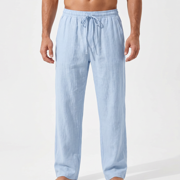 Men's Linen Blend Casual Trousers Relaxed Fit Drawstring Pants