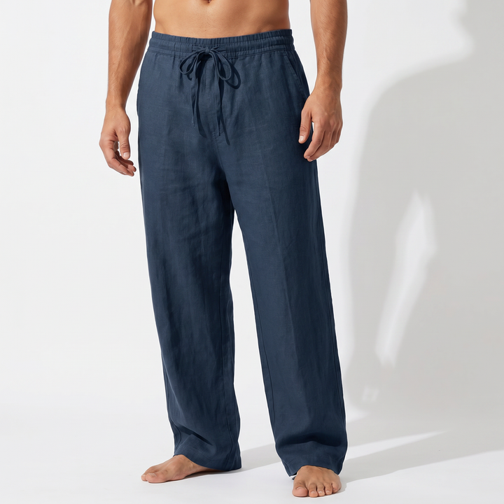 Men's Linen Blend Casual Trousers Relaxed Fit Drawstring Pants