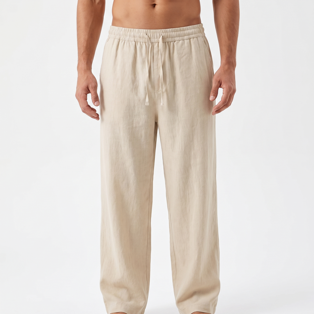 Men's Linen Blend Casual Trousers Relaxed Fit Drawstring Pants