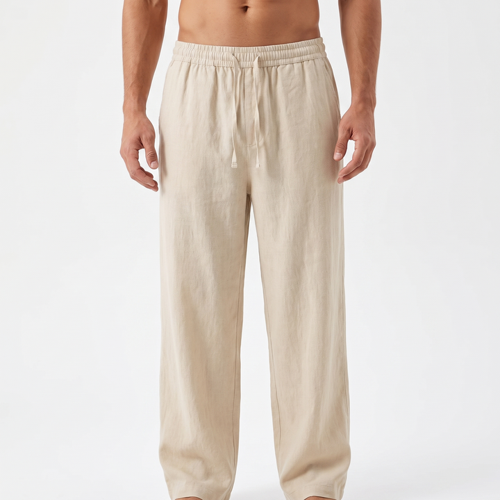 Men's Linen Blend Casual Trousers Relaxed Fit Drawstring Pants