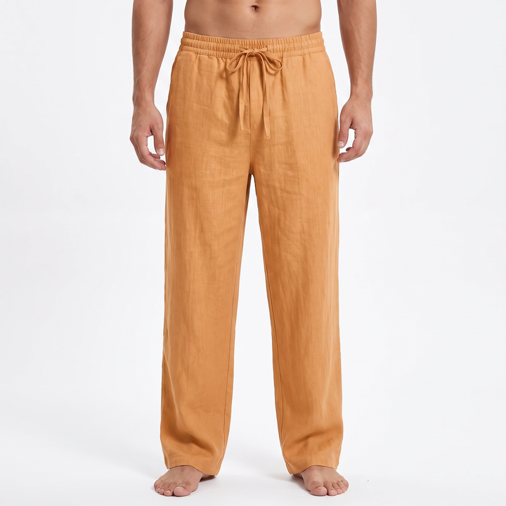 Men's Linen Blend Casual Trousers Relaxed Fit Drawstring Pants