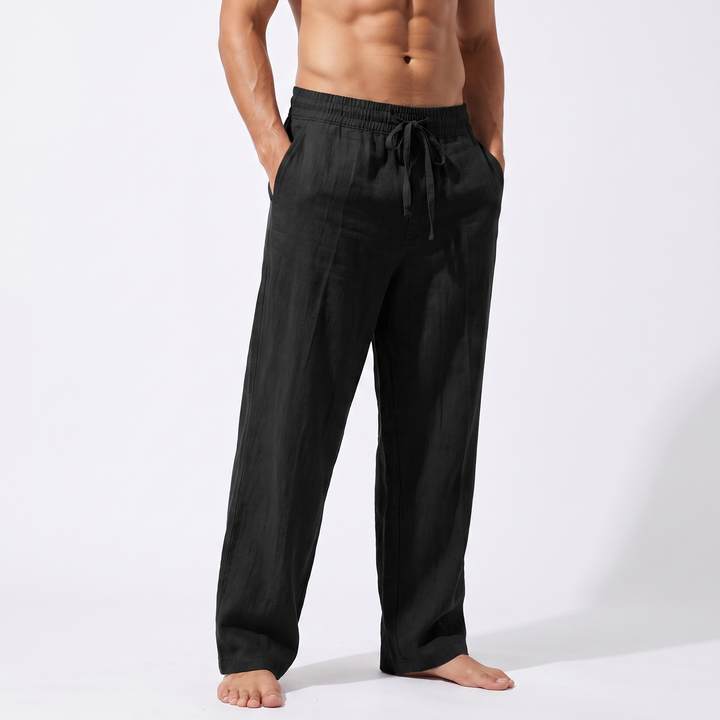 Men's Linen Blend Casual Trousers Relaxed Fit Drawstring Pants