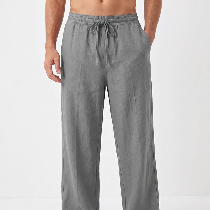 Men's Linen Blend Casual Trousers Relaxed Fit Drawstring Pants