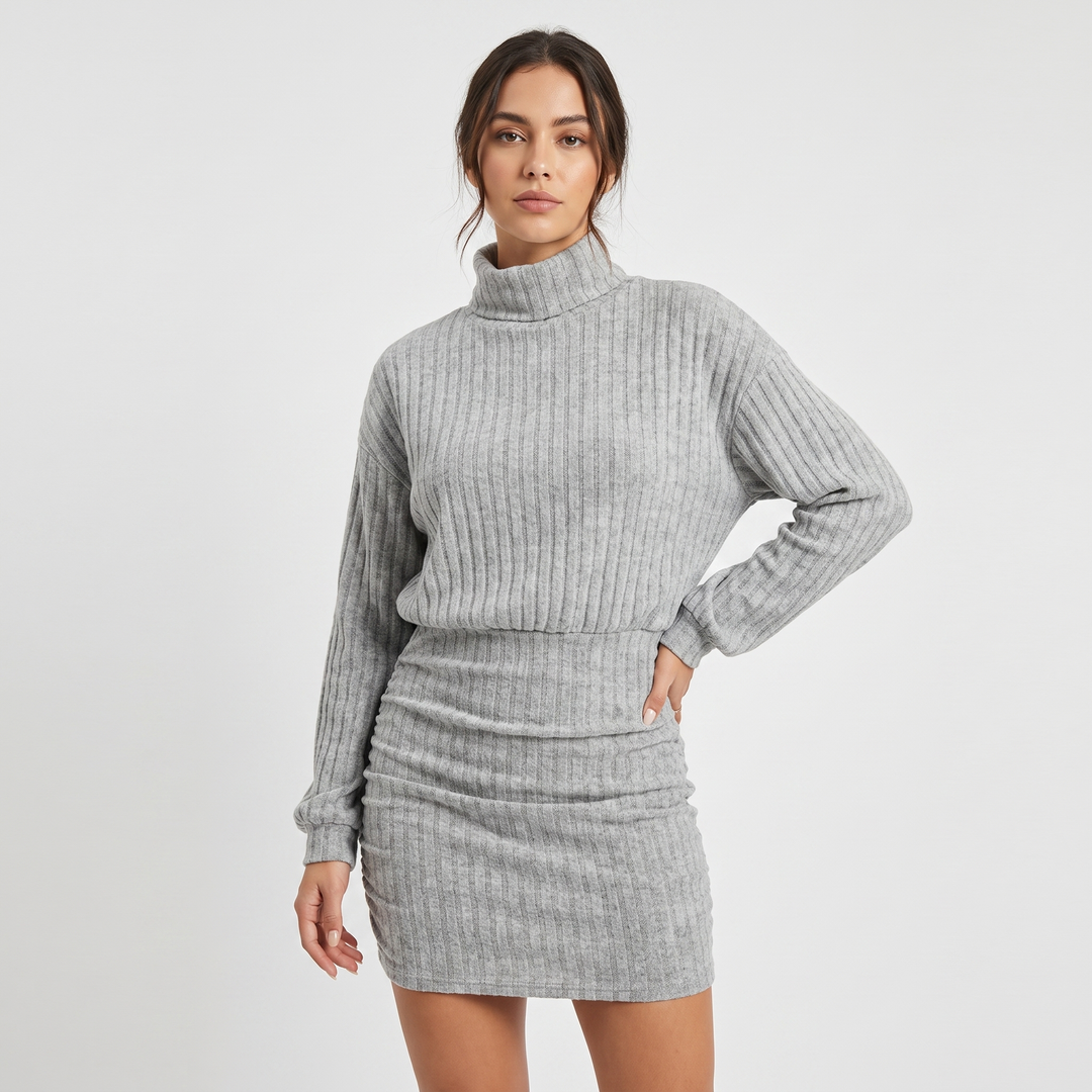 Women's Ribbed Knit Turtleneck Sweater Mini Dress Long Sleeve Bodycon – hayridge