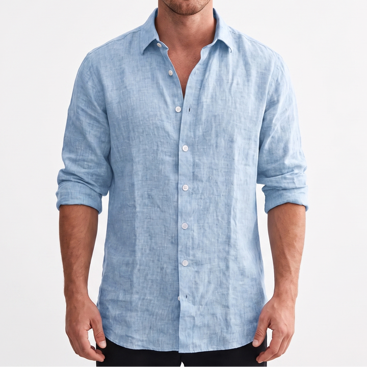 Men's Linen Long Sleeve Shirt Regular Fit Button-Up Casual Summer
