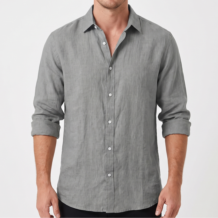 Men's Linen Long Sleeve Shirt Regular Fit Button-Up Casual Summer