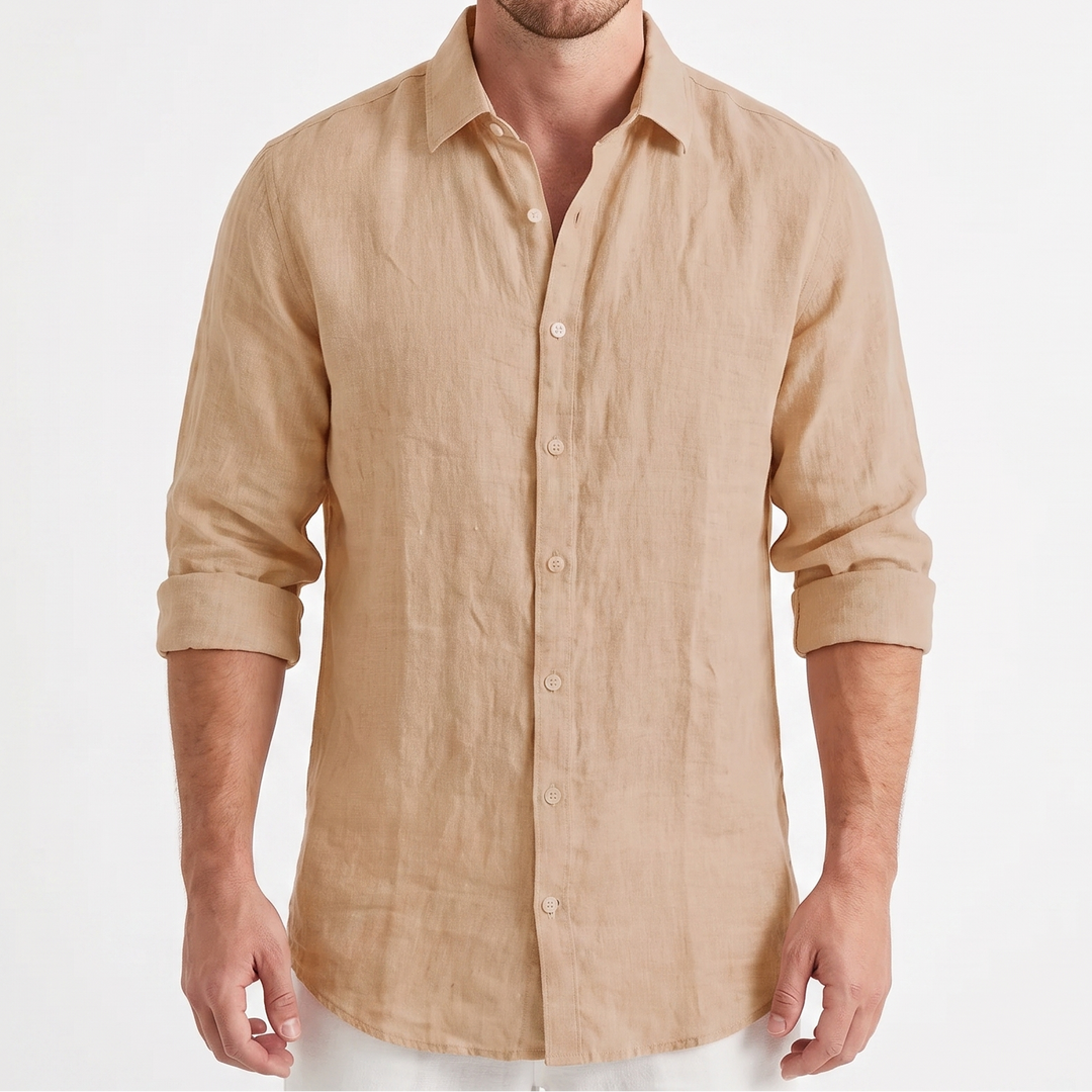 Men's Linen Long Sleeve Shirt Regular Fit Button-Up Casual Summer